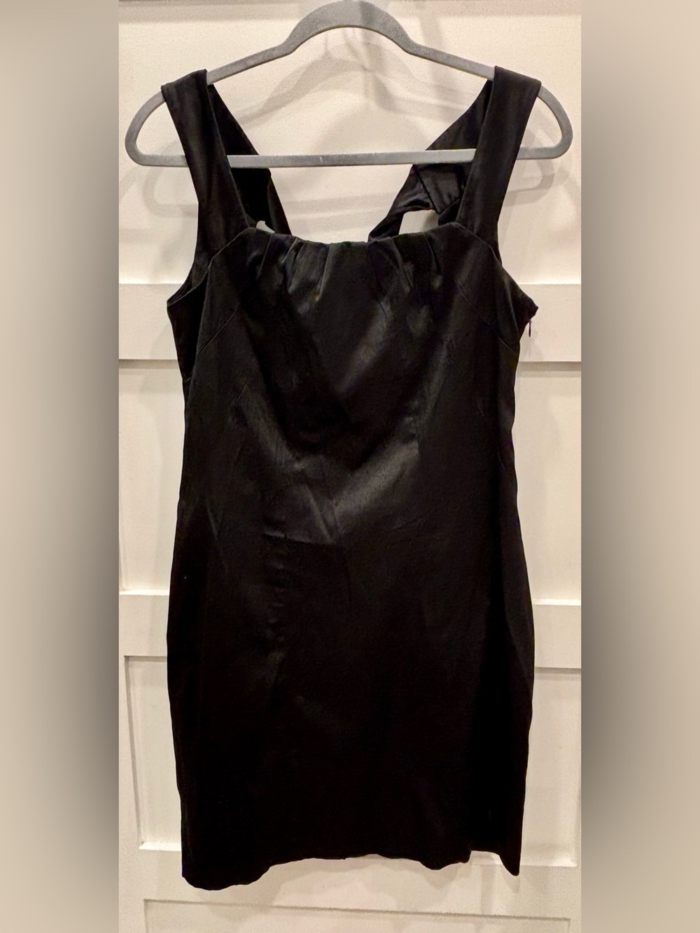 C. Luce Black Satin Square-Neck Midi Dress